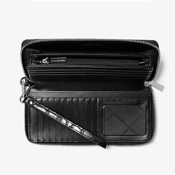 Michael Kors Jet Set Travel Metallic Crocodile Embossed Leather Continental Wall - Picture 5 of 16